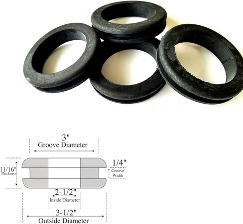 حزمة من 4 حلقات مطاطية شديدة التحمل بقطر داخلي 2-1/2 بوصة - عرض أخدود 1/4 بوصة - تناسب فتحات الحفر مقاس 3 بوصات in Kuwait