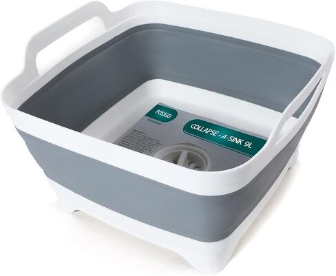2.4 Gal(9L) Collapsible Dish Basin with Drain Plug,Space Saving Multiuse Foldable Sink Tub,Dishpan,Kitchen Sink for Camping,Plastic Tub,Vegetable Washing,Beverage Tubs in Saudi Arabia