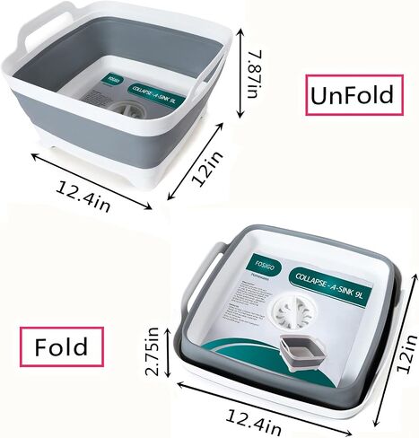 2.4 Gal(9L) Collapsible Dish Basin with Drain Plug,Space Saving Multiuse Foldable Sink Tub,Dishpan,Kitchen Sink for Camping,Plastic Tub,Vegetable Washing,Beverage Tubs in Saudi Arabia