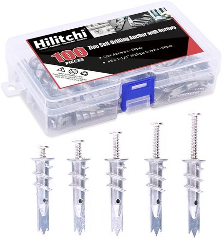 Hilitchi 100pcs Premium Quality Zinc Self-Drilling Drywall Anchor with Screw Kit in Saudi Arabia