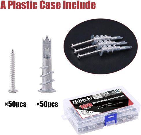 Hilitchi 100pcs Premium Quality Zinc Self-Drilling Drywall Anchor with Screw Kit in Saudi Arabia