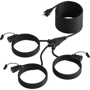 DEWENWILS Outdoor Extension Cord 1 to 3 Splitter, Total 12FT, 13A 125V 1625W 16/3C SJTW Extension Cord Outdoor, Heavy Duty Extension Cord for Holiday Decorations, Outdoor Light, ETL