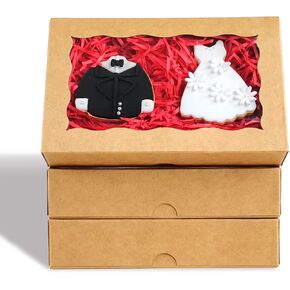 رومانسية الخبز 50 حزمة DIY الجمعية الأبيض 7 × 4 3/8 × 1½ بوصة صناديق الكوكيز مع نافذة صناديق الكعك صناديق معكرون صناديق المخابز صناديق قنابل الشوكولاتة in Kuwait