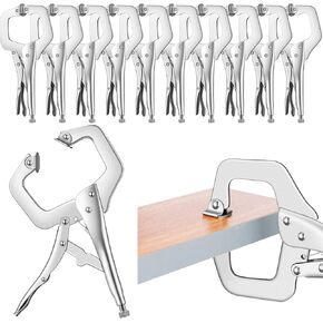 Yexiya 4 Pcs Locking C Clamp, Locking Pliers Adjustable Welding Clamp with Regular Tip and Swivel Pad for Shop Home Farm and Auto Workshop Woodworking, Cabinetry, Repair (15 Inch)