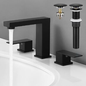 KES Black Bathroom Faucet 8 Inch Widespread Bathroom Faucets 3 Hole Vanity Faucet with Supply Hoses SUS 304 Stainless Steel Matte Black, L4350LFF12-BK [Fits All States, California Included]