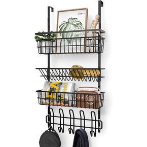 ANSTEEP Over The Door Organizer with Hooks, Door Towel Holder with 3 Baskets and 5 Hooks Hanging Storage Shelves Spice Racks for Bedroom, Kitchen,Bathroom in Kuwait