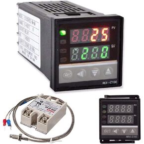 مجموعة وحدة تحكم في درجة الحرارة الرقمية LCD PID REX-C100 + K الحرارية + بحد اقصى 40 امبير SSR in Kuwait