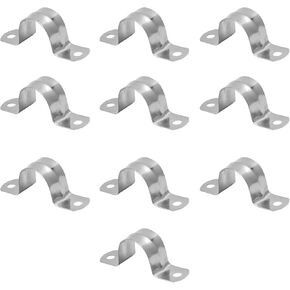 10PCS M25 Pipe Strap Clamp, 2 Hole Strap U Bracket Stainless Steel, U-Tube Clamp Rigid Pipe Strap Hanger Tube Strap Tension Clips for Rubber Hoses, Plastic Steel Pipes, Gas Pipes