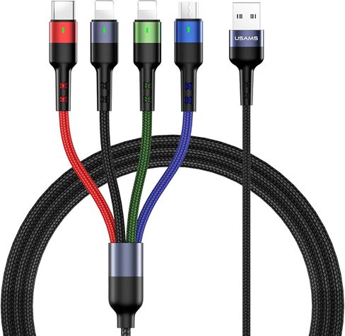 ISAIBELL USAMS Multi Charging Cable 2Pack 4FT 4 in 1 Nylon Braided Multiple USB Fast Charging Cord Adapter Type C Micro USB Port Connectors Compatible Cell Phones Tablets and More in Kuwait