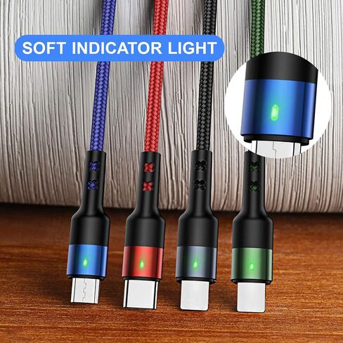 ISAIBELL USAMS Multi Charging Cable 2Pack 4FT 4 in 1 Nylon Braided Multiple USB Fast Charging Cord Adapter Type C Micro USB Port Connectors Compatible Cell Phones Tablets and More in Kuwait