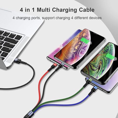 ISAIBELL USAMS Multi Charging Cable 2Pack 4FT 4 in 1 Nylon Braided Multiple USB Fast Charging Cord Adapter Type C Micro USB Port Connectors Compatible Cell Phones Tablets and More in Kuwait