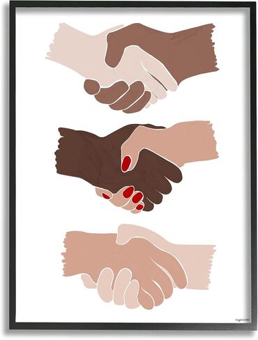 Stupell Industries Shaking Hands Inclusivity Motivation Diverse Cultures, Designed by Kyra Brown Black Framed Wall Art, Beige in Saudi Arabia