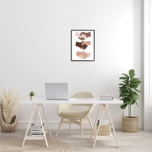 Stupell Industries Shaking Hands Inclusivity Motivation Diverse Cultures, Designed by Kyra Brown Black Framed Wall Art, Beige in Saudi Arabia