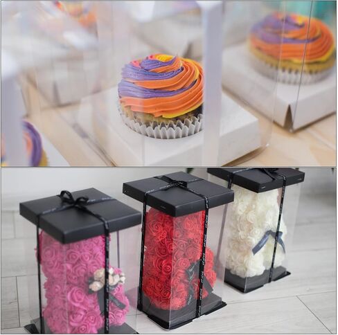 uxcell Clear Cake Box, 5Pcs 9"x9"x9" - Tall Cake Boxes with Ribbon for 6 Inch Cake Packing Carry - for Birthday Parties, Wedding (White) in Kuwait