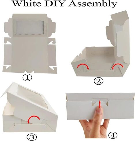 رومانسية الخبز 50 حزمة DIY الجمعية الأبيض 7 × 4 3/8 × 1½ بوصة صناديق الكوكيز مع نافذة صناديق الكعك صناديق معكرون صناديق المخابز صناديق قنابل الشوكولاتة in Kuwait