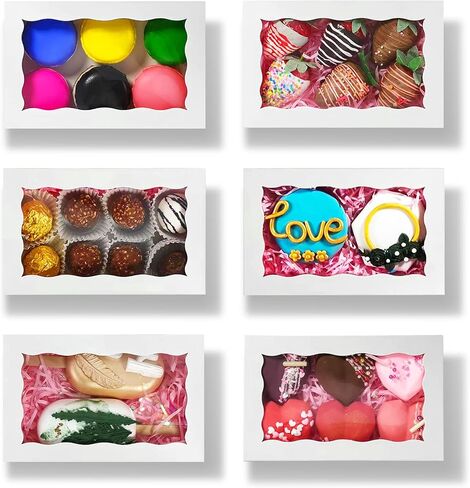 رومانسية الخبز 50 حزمة DIY الجمعية الأبيض 7 × 4 3/8 × 1½ بوصة صناديق الكوكيز مع نافذة صناديق الكعك صناديق معكرون صناديق المخابز صناديق قنابل الشوكولاتة in Kuwait