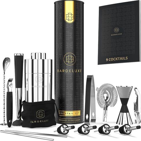 BarDeluxe® Pro Mixology Bartender Kit, 12-Piece Cocktail Shaker Set | Drink Shakers Cocktail Set, Bartending Kit, Bar Kit | Bar Kits for Bartender Home, Cocktail Kit, Bar Mixing Set, Bar Set in Saudi Arabia