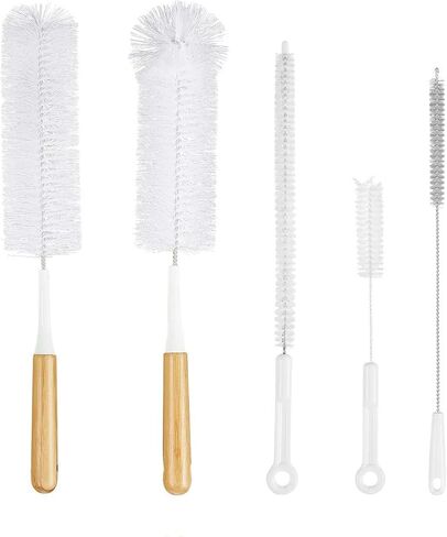 Jekayla 5 Pack Bottle Brush Cleaner, Bottle Brushes for Cleaning Baby Bottle and Straw, Water Bottle Cleaner Brush with Long Handle for Narrow Cup, Hydro Flask, Pipes, Kettle Spout Brushes, White in Saudi Arabia