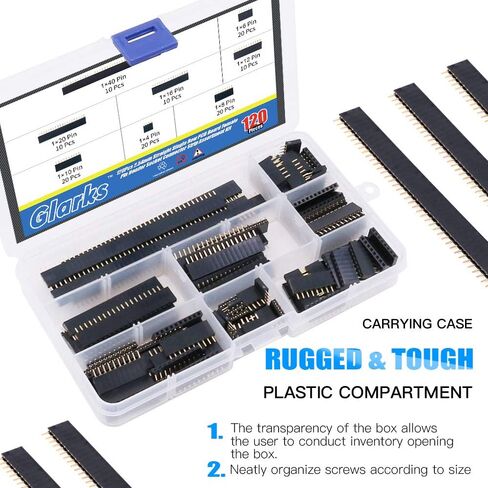 Glarks 120Pcs 2.54mm Straight Single Row PCB Board Female Pin Header Socket Connector Strip Assortment Kit for Arduino Prototype Shield(Single Row) in Saudi Arabia