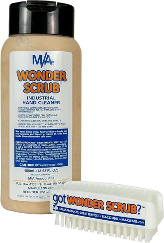M/A Wonder Scrub - منظف الأيدي الميكانيكي ذو القوة الصناعية - صابون قشرة الجوز الطبيعي بالكامل - قوي على الشحوم والأوساخ والزيوت والطلاء (زجاجة 400 مل) in Kuwait