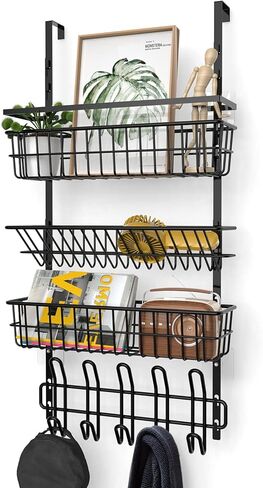 ANSTEEP Over The Door Organizer with Hooks, Door Towel Holder with 3 Baskets and 5 Hooks Hanging Storage Shelves Spice Racks for Bedroom, Kitchen,Bathroom in Kuwait