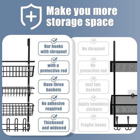 ANSTEEP Over The Door Organizer with Hooks, Door Towel Holder with 3 Baskets and 5 Hooks Hanging Storage Shelves Spice Racks for Bedroom, Kitchen,Bathroom in Kuwait