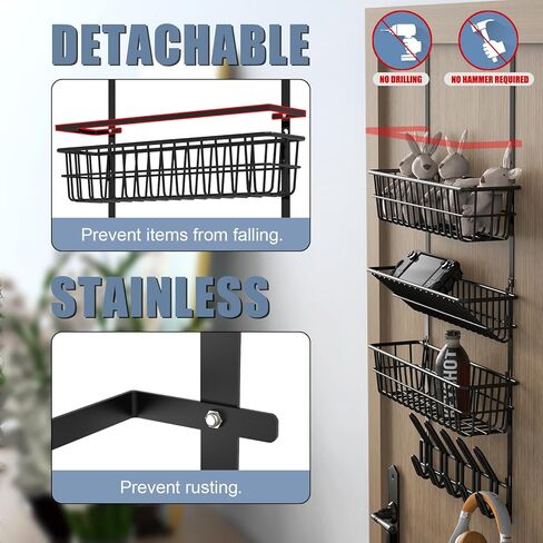 ANSTEEP Over The Door Organizer with Hooks, Door Towel Holder with 3 Baskets and 5 Hooks Hanging Storage Shelves Spice Racks for Bedroom, Kitchen,Bathroom in Kuwait