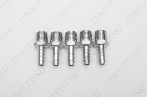 LTWFITTING بار إنتاج الفولاذ المقاوم للصدأ 316 مقرنة تركيب بارب / موصل 1/4 "معرف خرطوم × 1/4" ذكر NPT ماء وقود الهواء (عبوة من 5) in Saudi Arabia