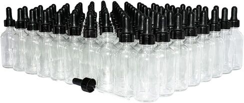 GBO GLASSBOTTLEOUTLET.COM (Pack of 80) 2 oz. Clear Boston Round with Black Glass Dropper in Kuwait