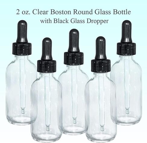 GBO GLASSBOTTLEOUTLET.COM (Pack of 80) 2 oz. Clear Boston Round with Black Glass Dropper in Kuwait