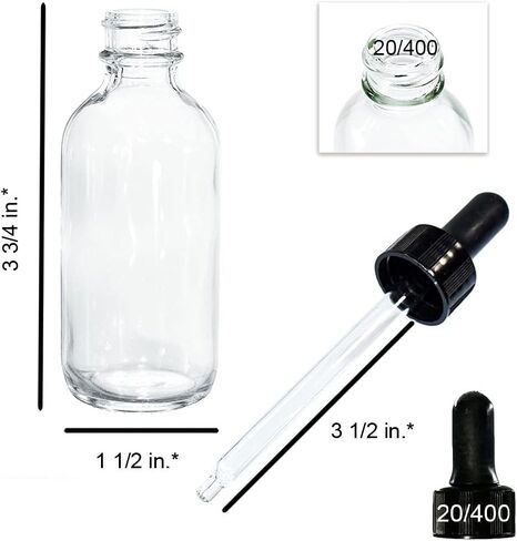 GBO GLASSBOTTLEOUTLET.COM (Pack of 80) 2 oz. Clear Boston Round with Black Glass Dropper in Kuwait
