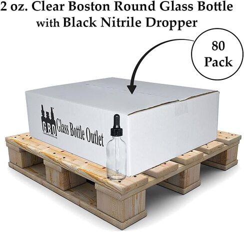GBO GLASSBOTTLEOUTLET.COM (Pack of 80) 2 oz. Clear Boston Round with Black Glass Dropper in Kuwait