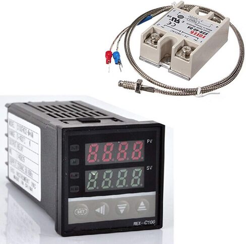 مجموعة وحدة تحكم في درجة الحرارة الرقمية LCD PID REX-C100 + K الحرارية + بحد اقصى 40 امبير SSR in Kuwait