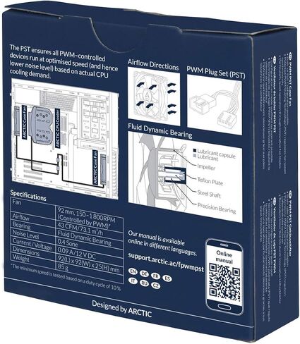 ARCTIC F9 PWM PST - مروحة حافظة PWM PST مقاس 92 مم مع تقنية مشاركة PWM (PST)، محرك هادئ، كمبيوتر، سرعة المروحة: 150-1800 دورة في الدقيقة - أسود، أبيض in Saudi Arabia