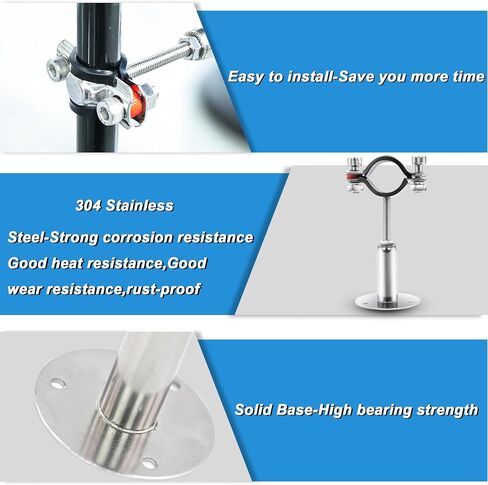 2 Pack Pipe Supports,304 Stainless Steel Wall Mount Ceiling Mount Pipe Bracket Clamp Ring Hanger with Screws for Pipe OD 15-19mm, Bracket Adjustable Height 50-100mm in Kuwait