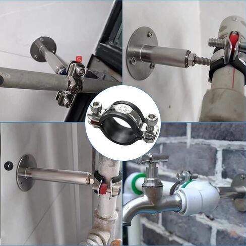 2 Pack Pipe Supports,304 Stainless Steel Wall Mount Ceiling Mount Pipe Bracket Clamp Ring Hanger with Screws for Pipe OD 15-19mm, Bracket Adjustable Height 50-100mm in Kuwait