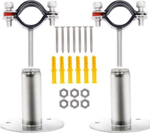 2 Pack Pipe Supports,304 Stainless Steel Wall Mount Ceiling Mount Pipe Bracket Clamp Ring Hanger with Screws for Pipe OD 15-19mm, Bracket Adjustable Height 50-100mm in Kuwait