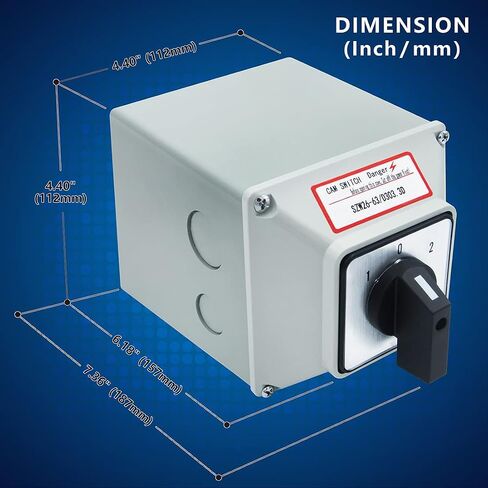 Keymoo 63A Rotary Changeover Switch with Exterior Box, 660V 3 Position 3 Phase 12 Terminals,Universal Selector Switch, Cam Switch IP65, CE 63/D303.3 (Switch&Exterior Box) in Saudi Arabia