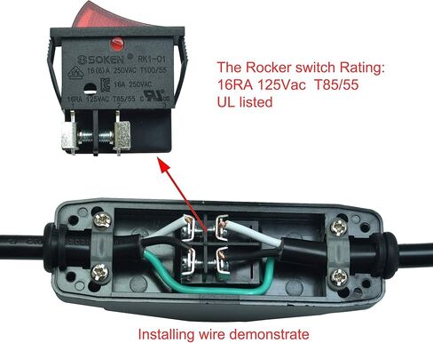 FILSHU مفتاح سلك مضمن 16A 125 فولت/250 فولت تيار متردد أسود مضمن تشغيل/إيقاف زر الروك مع ضوء المؤشر الأحمر، طرف المسمار in Kuwait