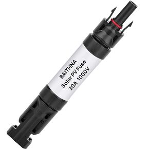 BAITHNA 1000V PV Fuse Connector IP68 Waterproof Dustproof in-line Fuse Holder, Male and Female Solar Plug with 1 Fuse (30A Fuse Connector)