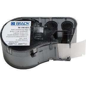 Brady Self-Laminating Vinyl Label Tape - Black on White, Translucent Tape - Compatible with BMP41, BMP51, and BMP53 Label Makers - .75" Height, 375" Width (M-136-427) in Saudi Arabia