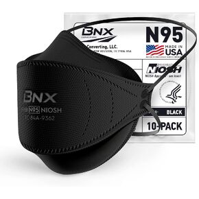 BNX N95 Mask NIOSH Certified MADE IN USA Face Mask, Tri-Fold Cup/Fish Style, 10,20,50-Pack - Black, White (Model F95B,F95W)
