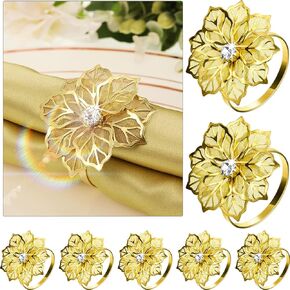 Alloy Napkin Rings with Hollow Christmas Flower Napkin Holder Adornment Exquisite Napkins Rings Set Rhinestone Napkin Rings for Xmas Wedding Banquet Dinner Decor Favor (Rose Gold, 6 Pieces) in Kuwait