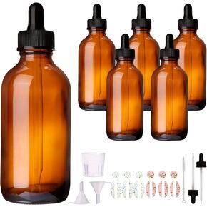 6 Pack 4oz Amber Glass Bottles with Glass Eye Droppers for Essential Oils, Perfumes & Lab Chemicals (Brush, Funnels, 2 Extra Droppers, 12 Pcs Labels & Measuring Cup Included) in Saudi Arabia