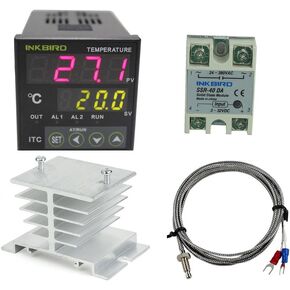 Inkbird AC 100 to 240V ITC-100VH Digital PID Thermostat Temperature Controller 25DA SSR K Thermocouple White Heat Sink