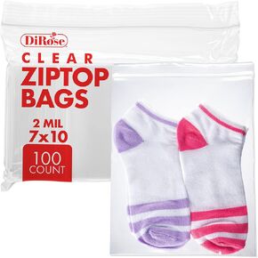 Dirose Reclosable Poly Zip Top Bags - 7" x 10" (100 Count), 2 Mil - Plastic Ziplock Bags – Resealable Plastic Bags with Zipper - Clear Bags for Snacks, Hardware, Arts & Crafts in Kuwait
