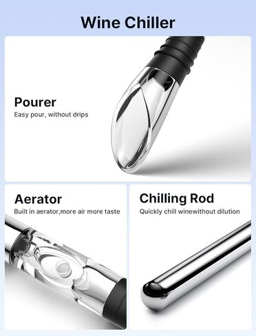 Wine Chiller, 3-in-1 Stainless Steel Wine Chiller Rapid Iceless Wine Chilling Rod Fits in All Standard-Sized Bottles Wine Bottle Chiller Cooling Stick with Pourer, Aerator, and Bottle Stopper in Saudi Arabia