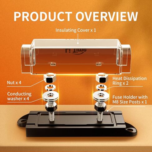 حامل مصهر ANL 400A من LiTime، مجموعة كتلة مصهر ANL مضمنة مع مصهر ANL بقدرة 250 أمبير لنظام الصوت والفيديو في قارب السيارة in Kuwait