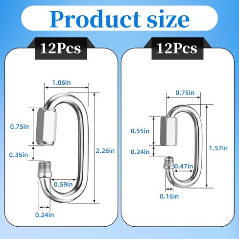 Zonon 24 قطعة سلسلة من الفولاذ المقاوم للصدأ موصل 5/32 بوصة و1/4 بوصة برغي سلسلة ربط موصل D شكل سلسلة السنانير لمعدات التخييم، الأرجوحة، حلقة مفاتيح وسلسلة ضوء in Kuwait