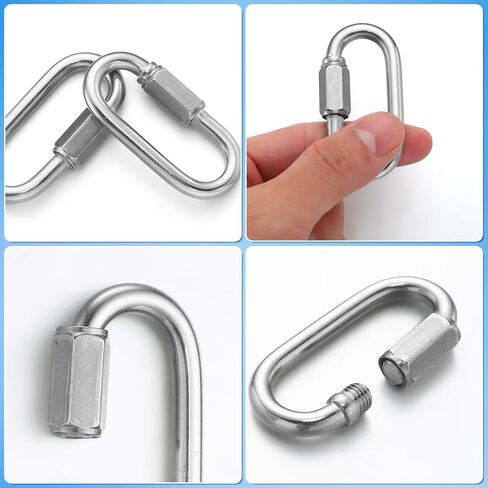 Zonon 24 قطعة سلسلة من الفولاذ المقاوم للصدأ موصل 5/32 بوصة و1/4 بوصة برغي سلسلة ربط موصل D شكل سلسلة السنانير لمعدات التخييم، الأرجوحة، حلقة مفاتيح وسلسلة ضوء in Kuwait